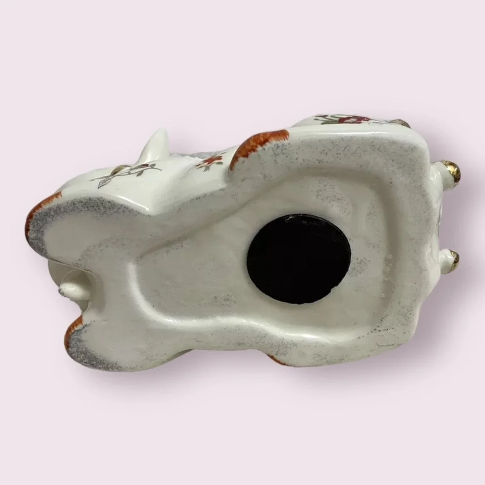 Chinese Floral Ceramic Piggy Bank Home Decor Small White Gold